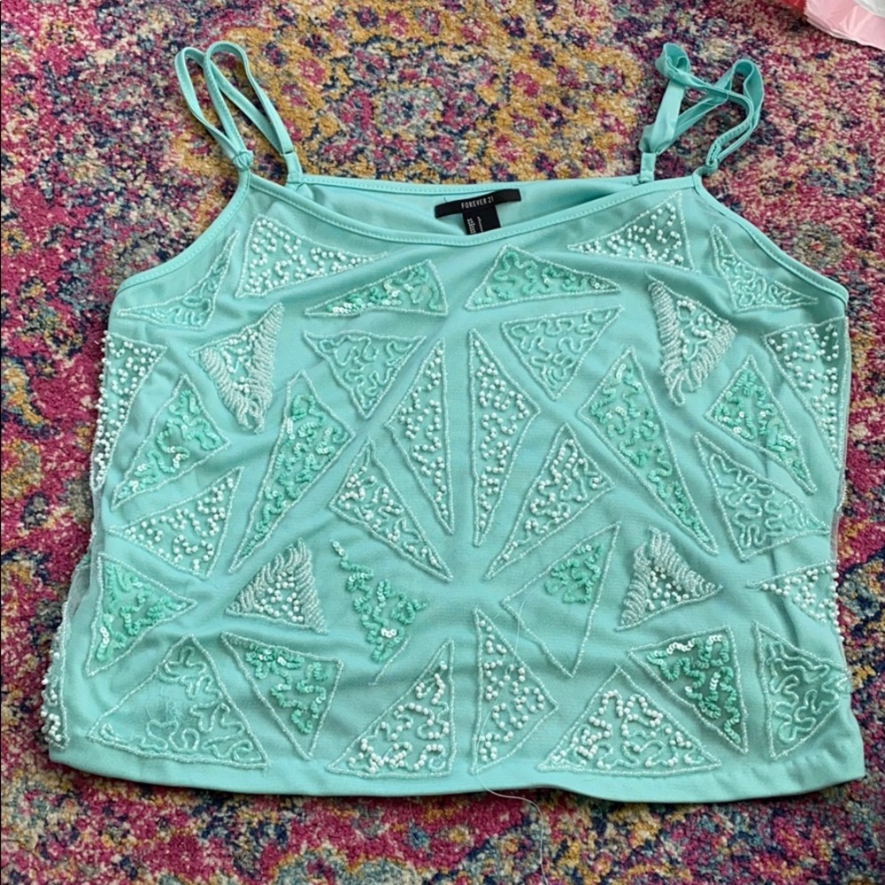 Forever 21 Teal beaded crop top